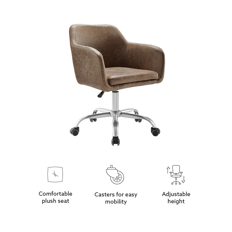 Linon Colton Upholstered Office Chair with Wheels in Vintage Brown Faux Leather