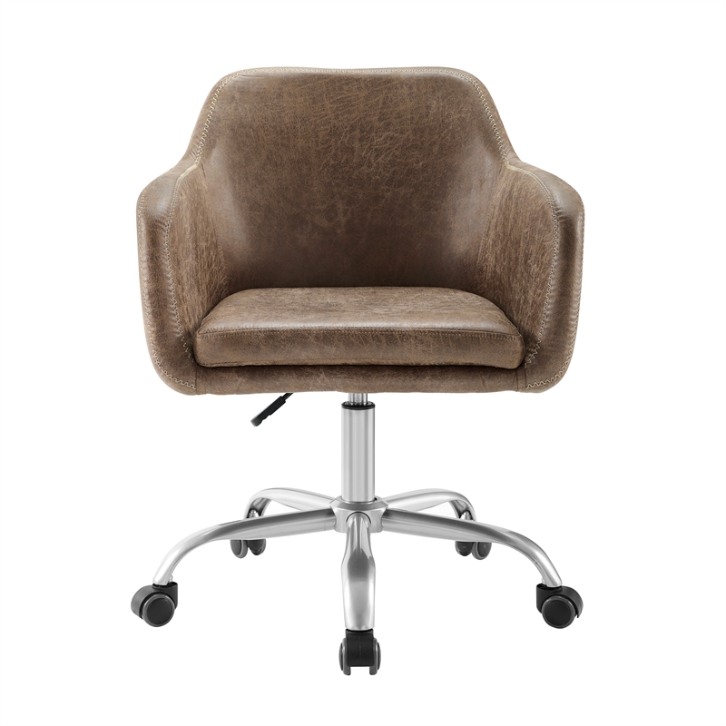 Linon Colton Upholstered Office Chair with Wheels in Vintage Brown Faux Leather