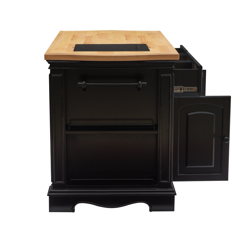 Linon Pennfield Kitchen Island Natural Top Ample Storage in Black Wood Base
