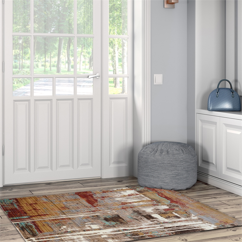 Linon Emporium Autumn Power Loomed Polypropylene 3'x5' Rug in Beige