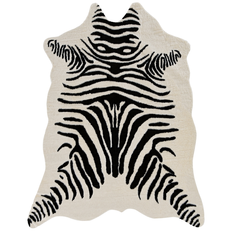Linon Faux Hide Polyester Zebra Cowhide Area Rug in Ivory