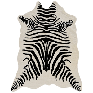 Linon Faux Hide Polyester Zebra Cowhide Area Rug in Ivory