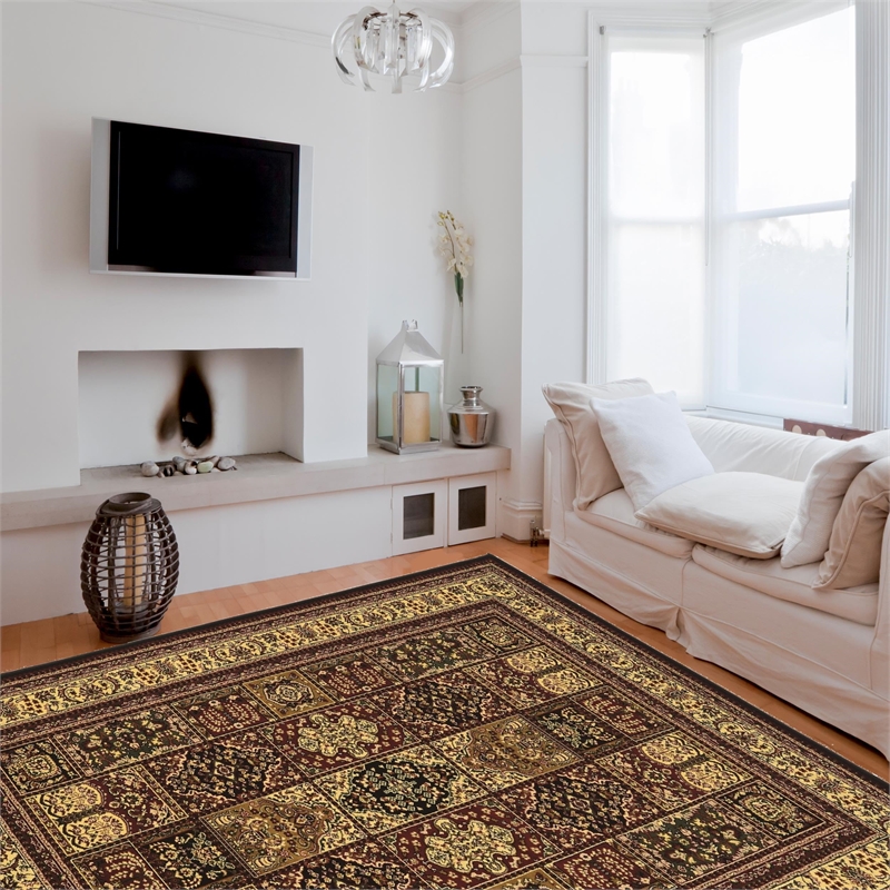 Linon McKinley Baktiyari Polypropylene 8' Square Area Rug in Red