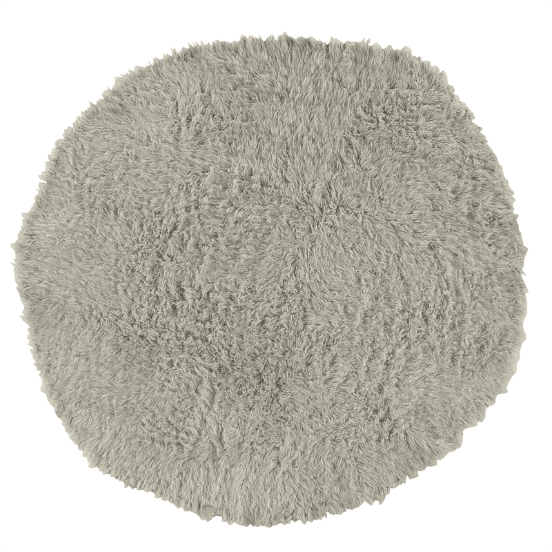 Linon New Flokati Hand Woven Wool 8'R Rug in Gray
