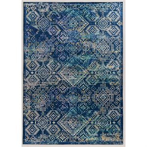 Linon Emerald Duluth Woven Microfiber Polyester 6'7&quotx9'7&quot Rug in Navy