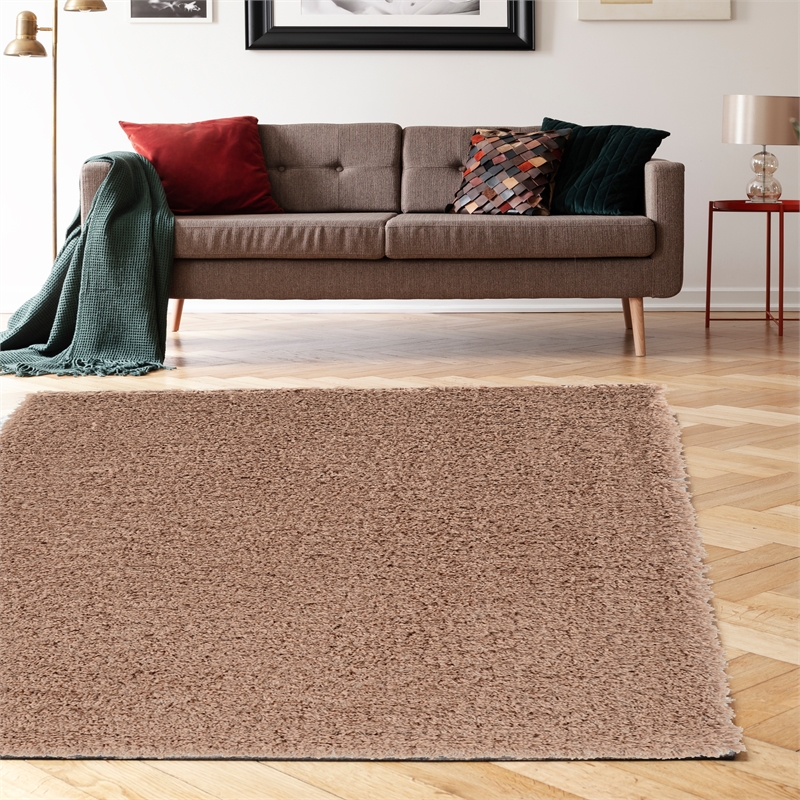 Linon Luxe Plush Shag Hand Tufted Polyester 5'x7' Rug in Sand
