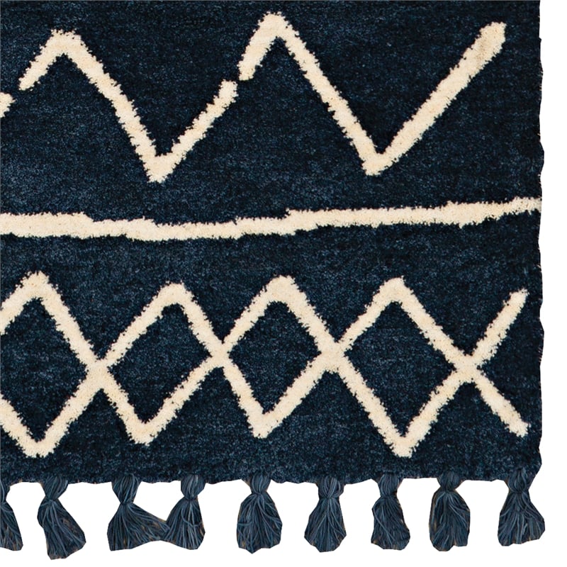Linon Ibiza Zag Hand Tufted Microfiber Polyester 8'x10' Rug in Blue