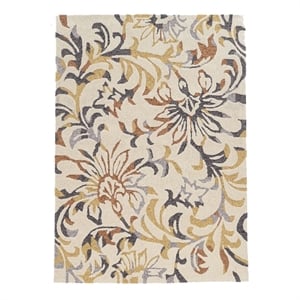 Linon Tripoli Branches Hand Tufted Polyester 2'x3' Rug in Ivory