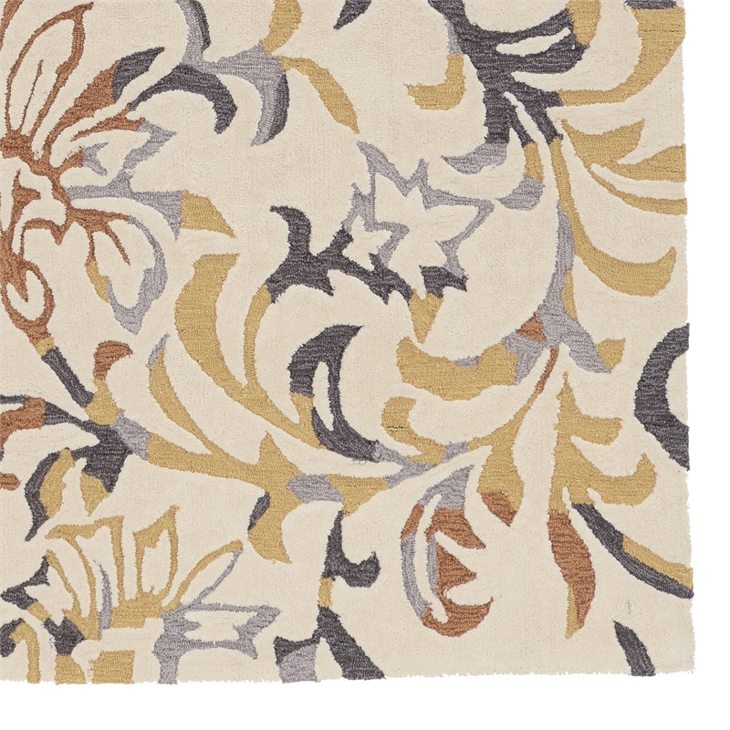 Linon Tripoli Branches Hand Tufted Polyester 5'x7' Rug in Ivory