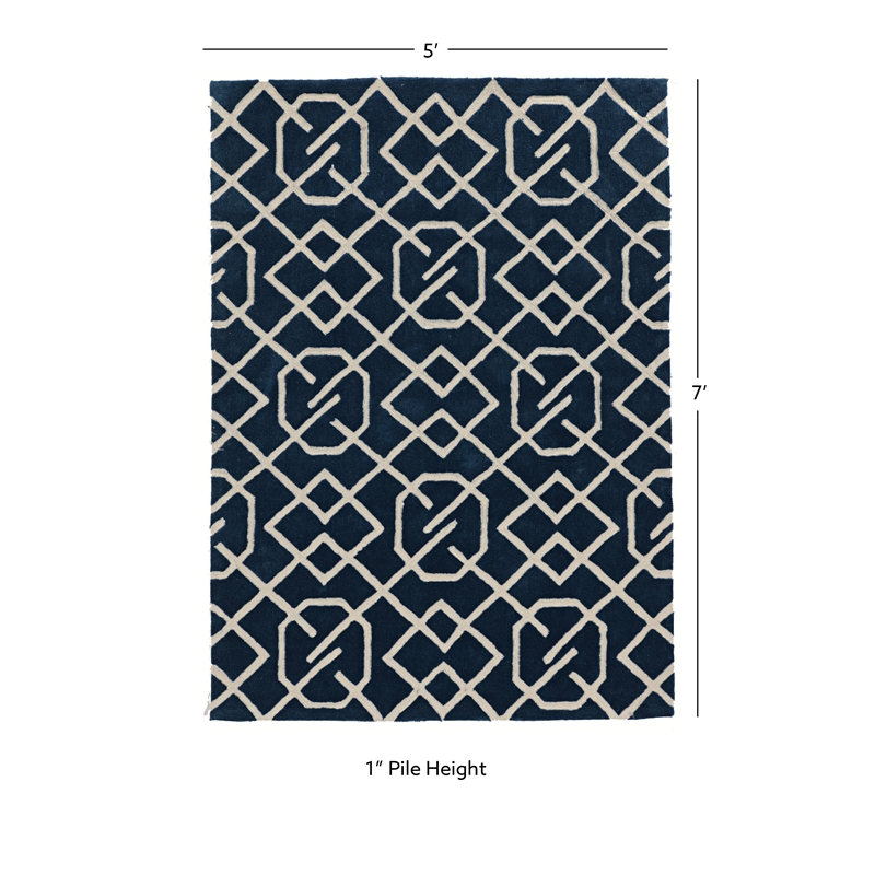Linon Tripoli Intent Hand Tufted Polyester 5'x7' Rug in Navy