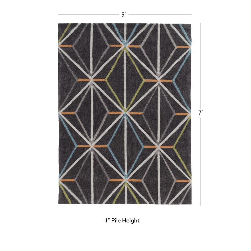 Linon Tripoli Prisma Hand Tufted Polyester 5'x7' Rug in Charcoal
