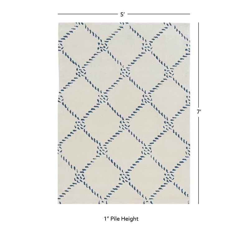 Linon Tripoli Rope Hand Tufted Polyester 5'x7' Rug in Ivory
