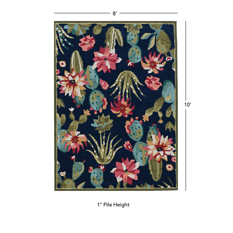 Linon Tripoli Cactus Hand Tufted Polyester 8'x10' Rug in Navy