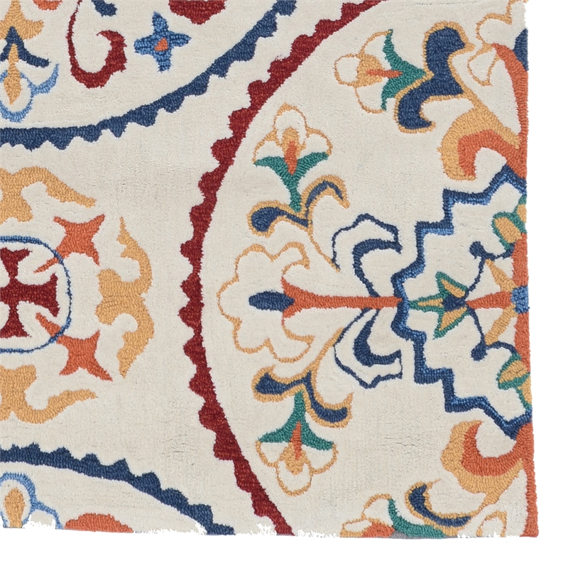 Linon Tripoli Rondels Hand Tufted Polyester 5'x7' Rug in Ivory