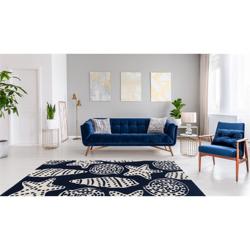 Linon Tripoli Flotsom Hand Tufted Polyester 8'x10' Rug in Navy