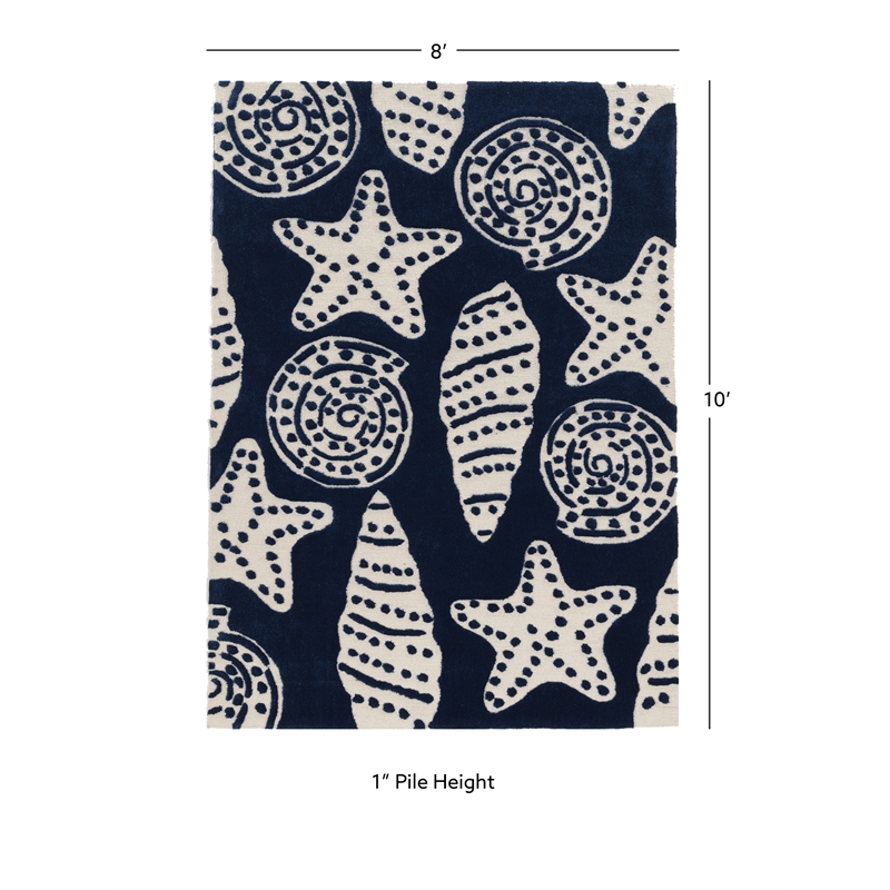 Linon Tripoli Flotsom Hand Tufted Polyester 8'x10' Rug in Navy