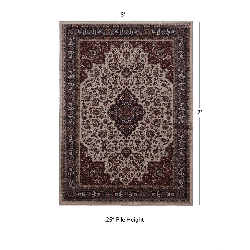 Linon Emerald Barton Woven Microfiber Polyester 5'x7' Rug in Cream