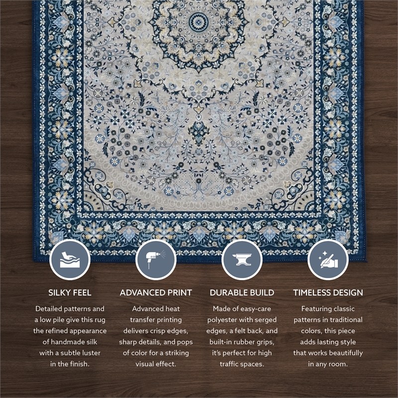 Linon Emerald Paulson Woven Microfiber Polyester 5'x7' Rug in Cream