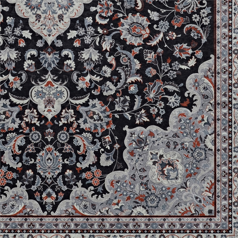 Linon Emerald Barton Woven Microfiber Polyester 5'x 7' Rug in Black