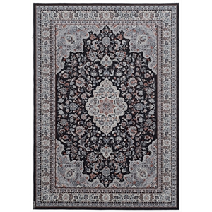 Linon Emerald Barton Woven Microfiber Polyester 6'7&quot x 9'7&quot Rug in Black
