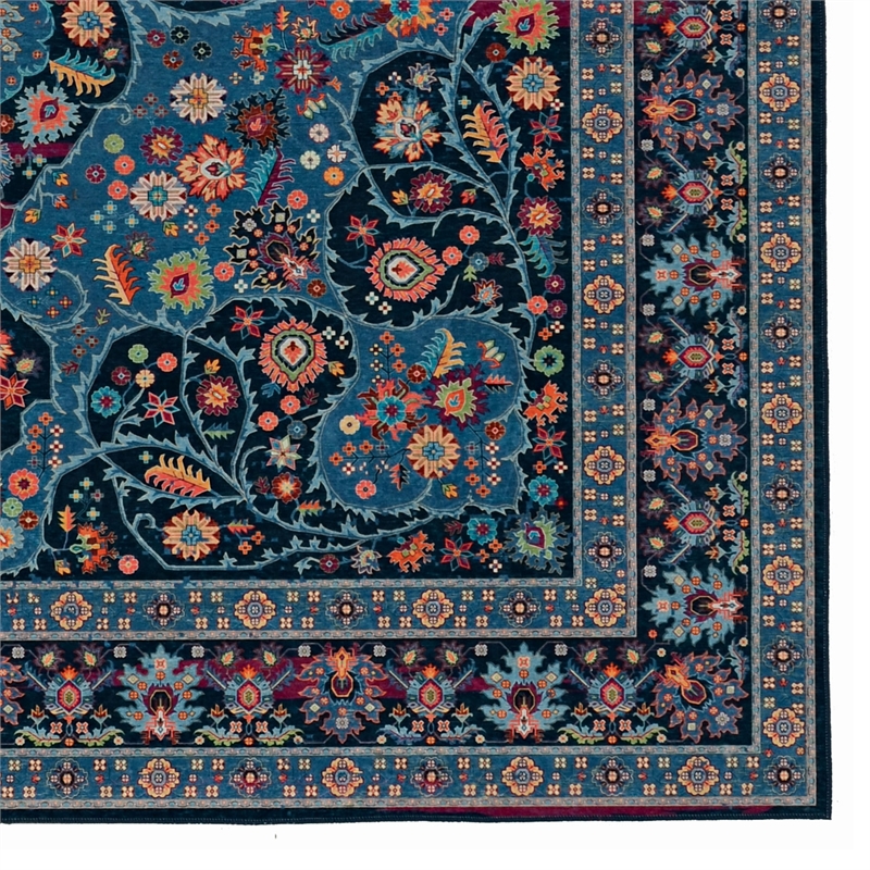 Linon Emerald Grenier Woven Microfiber Polyester 5'x7' Rug in Navy