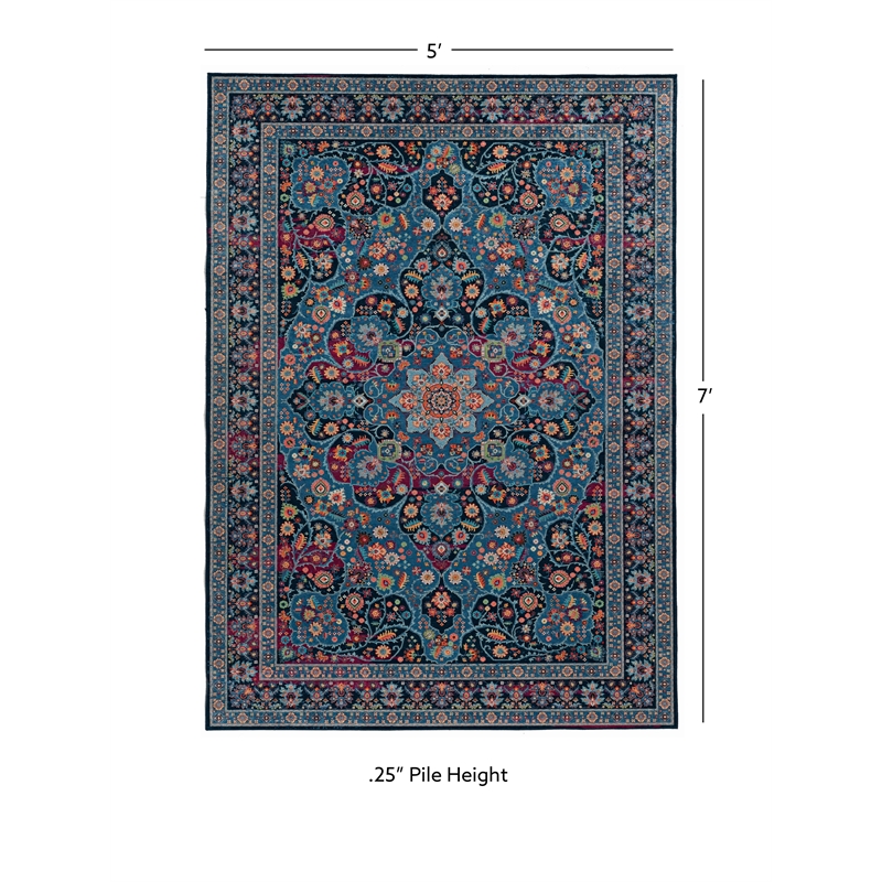 Linon Emerald Grenier Woven Microfiber Polyester 5'x7' Rug in Navy