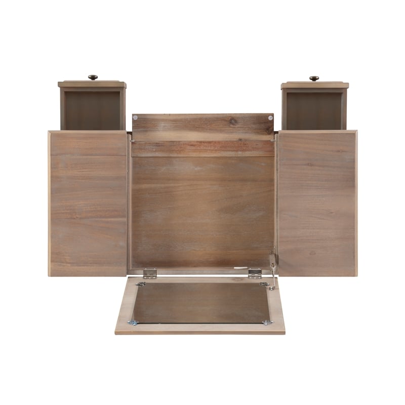 Linon Cyndi Wood Vanity & Padded Stool Set Flip Up Mirror 2 Drawers in Gray Wash