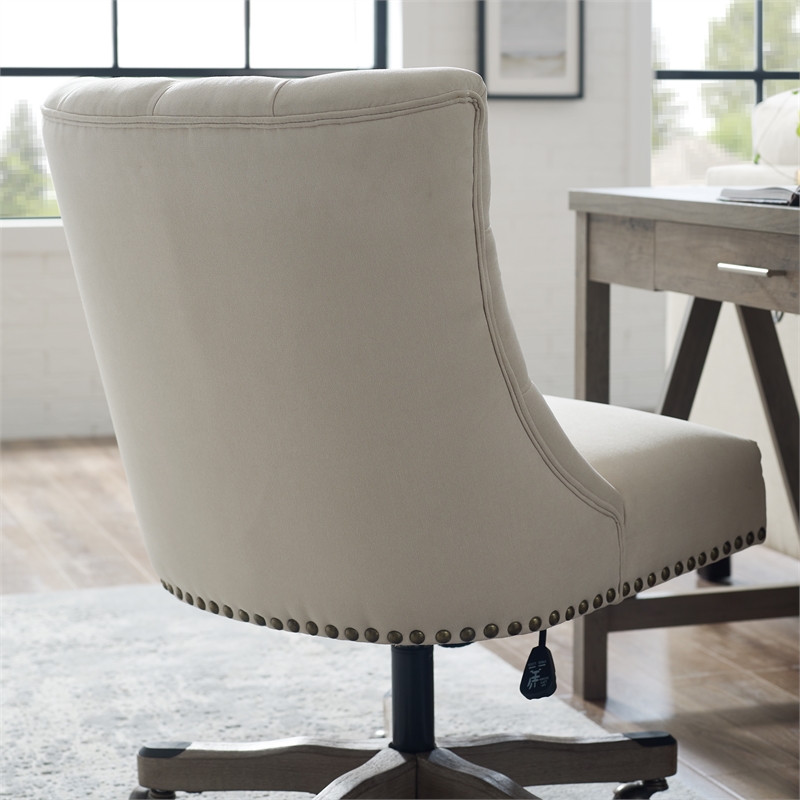 Linon Dixie Wood Upholstered Tufted Rolling Office Chair in Natural Beige