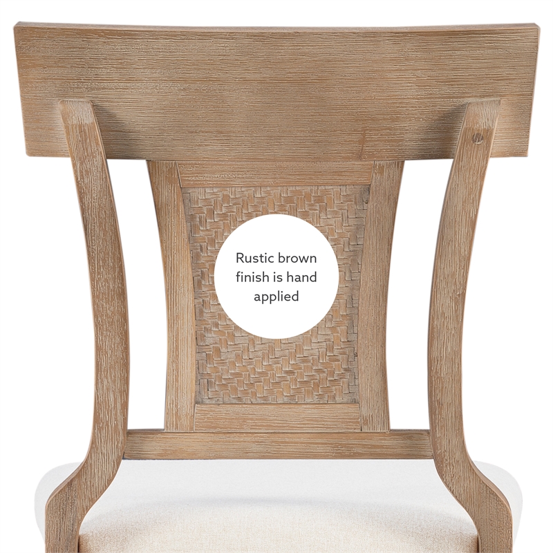 Linon Pacey Solid Wood Upholstered Bar Stool Woven Rattan Seat Back in Greywash