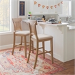 Linon Pacey Solid Wood Upholstered Bar Stool Woven Rattan Seat Back in Greywash