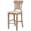 Linon Pacey Solid Wood Upholstered Bar Stool Woven Rattan Seat Back in Greywash