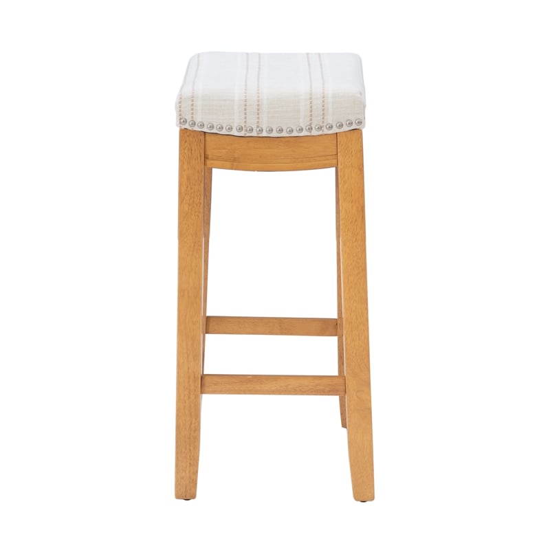 Linon Claridge Backless Counter Stool Striped Padded Seat Wood Frame in Brown