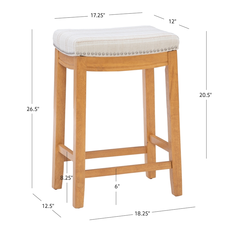 Linon Claridge Backless Counter Stool Striped Padded Seat Wood Frame in Brown