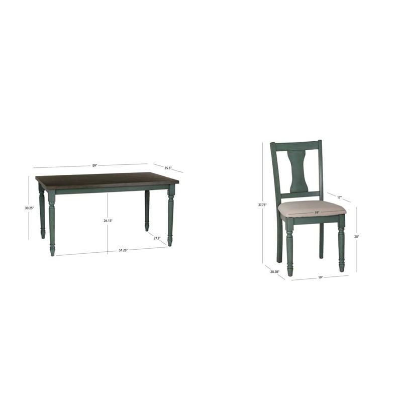 Linon Willow 2 Tone Five Piece Upholstered Dining Set in Teal Blue Wood