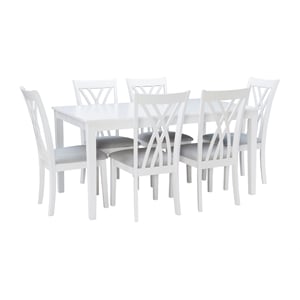 Linon Maggie Seven Piece Dining Set with Upholstered Fabric Seats in White Wood