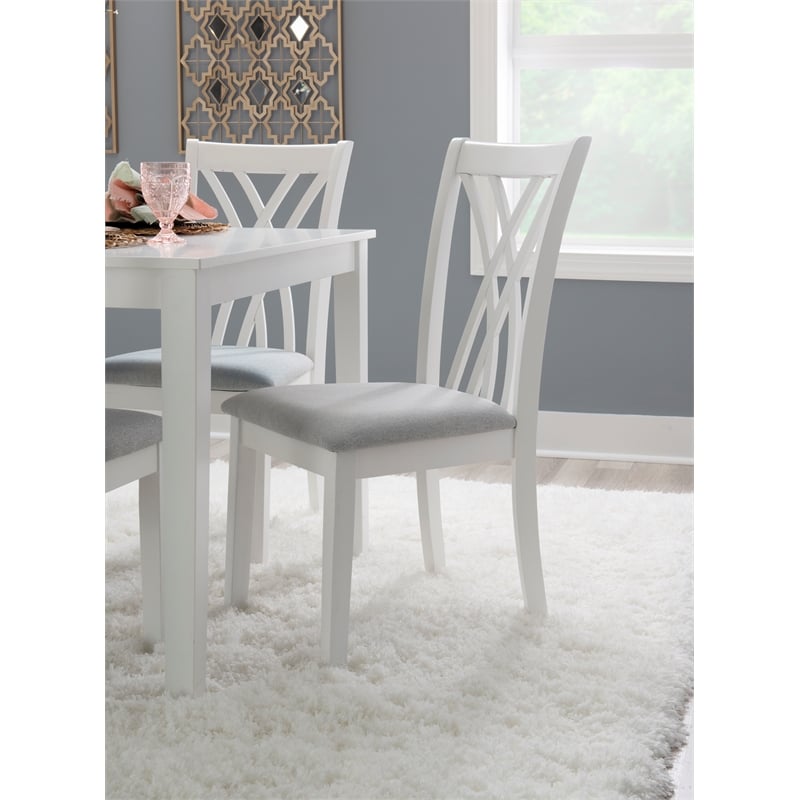 Linon Maggie Seven Piece Dining Set with Upholstered Fabric Seats in White Wood
