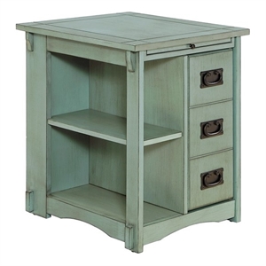Linon Parnell Storage Side Table/Cabinet with Pull Out Shelf in Teal Wood