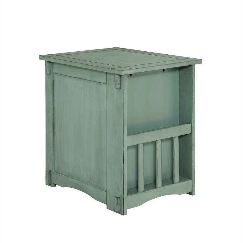 Linon Parnell Storage Side Table/Cabinet with Pull Out Shelf in Teal Wood