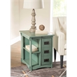 Linon Parnell Storage Side Table/Cabinet with Pull Out Shelf in Teal Wood