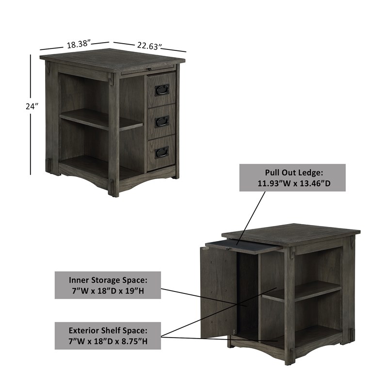 Linon Parnell Storage Side Table/Cabinet with Pull Out Shelf in Gray Wood