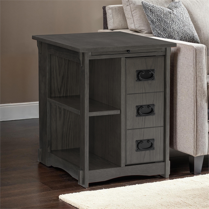Linon Parnell Storage Side Table/Cabinet with Pull Out Shelf in Gray Wood
