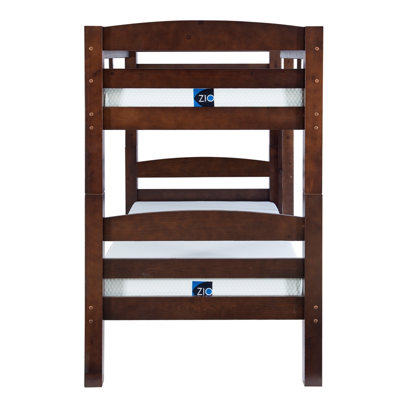 Linon Levi Twin over Twin Bunk Bed with Attached Ladder in Espresso Pine Wood