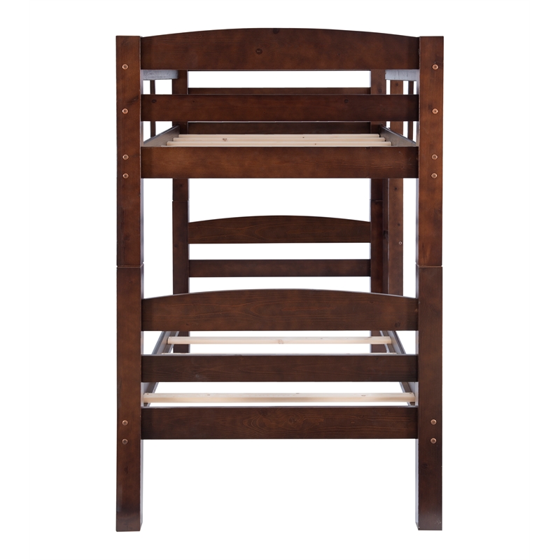 Linon Levi Twin over Twin Bunk Bed with Attached Ladder in Espresso Pine Wood