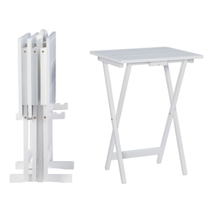 Linon Lisbon Five Piece Farmhouse Plank-Style Top Tray Table Set in White Wood