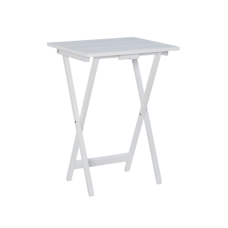 Linon Lisbon Five Piece Farmhouse Plank-Style Top Tray Table Set in White Wood