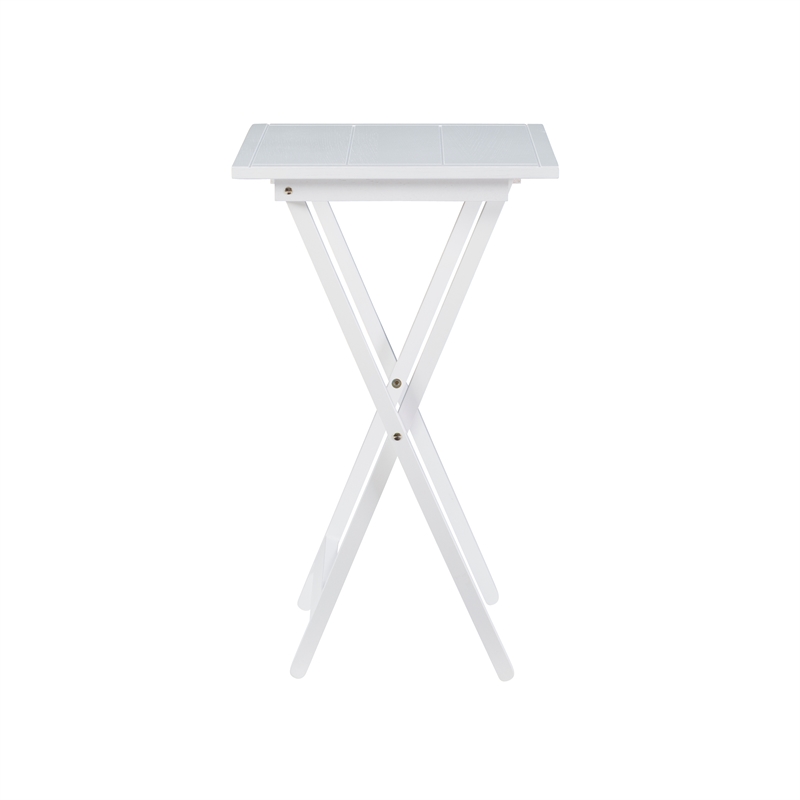 Linon Lisbon Five Piece Farmhouse Plank-Style Top Tray Table Set in White Wood