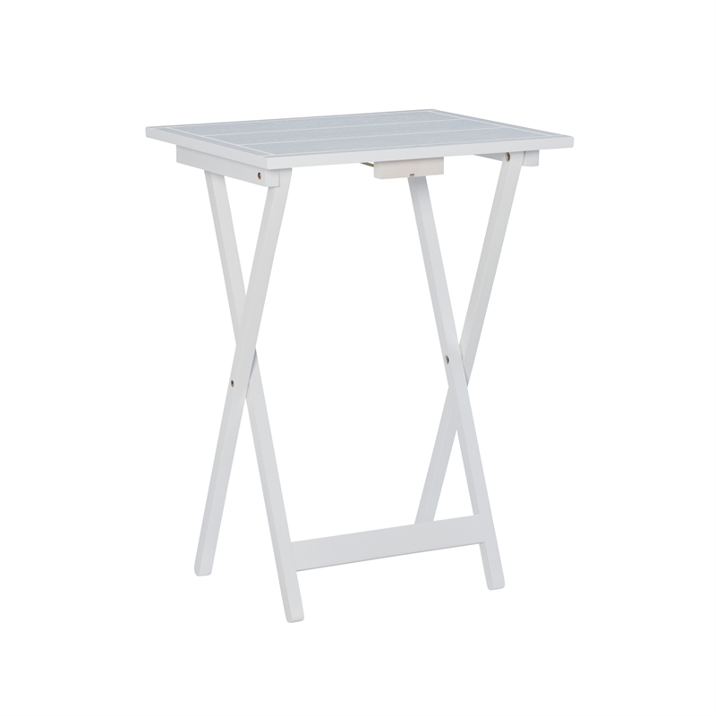 Linon Lisbon Five Piece Farmhouse Plank-Style Top Tray Table Set in White Wood