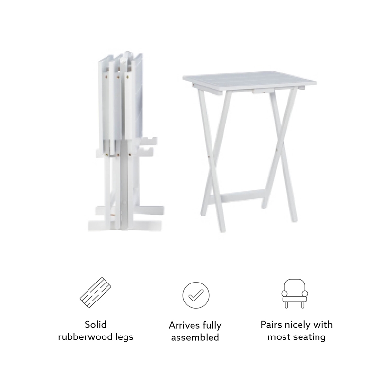 Linon Lisbon Five Piece Farmhouse Plank-Style Top Tray Table Set in White Wood