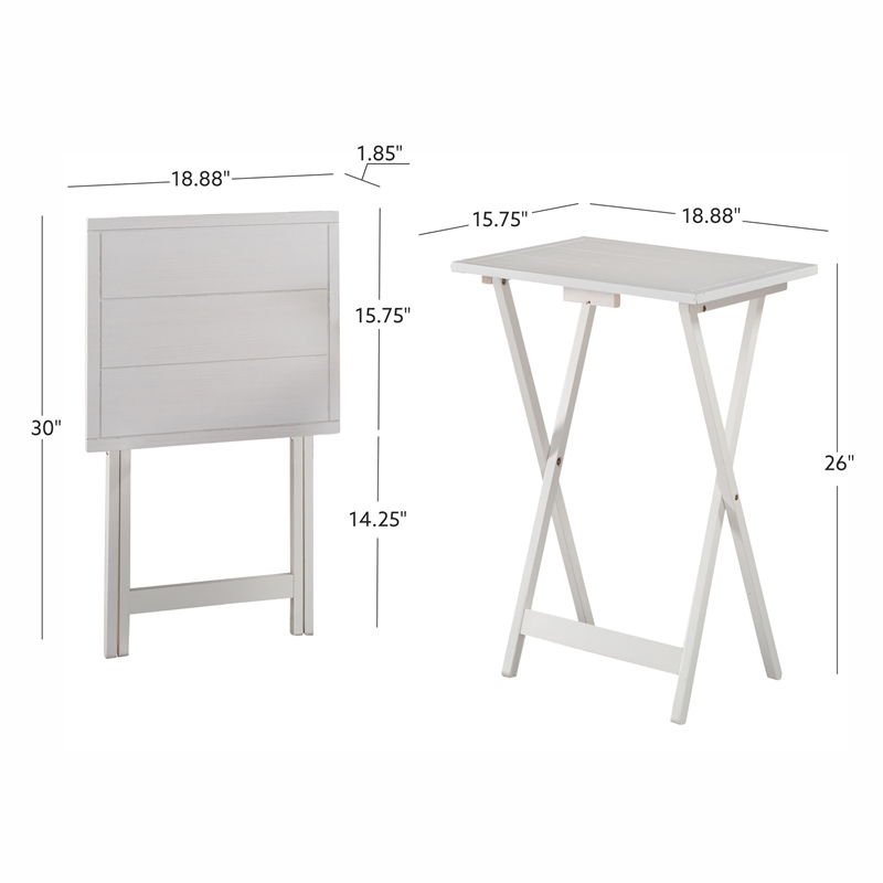 Linon Lisbon Five Piece Farmhouse Plank-Style Top Tray Table Set in White Wood