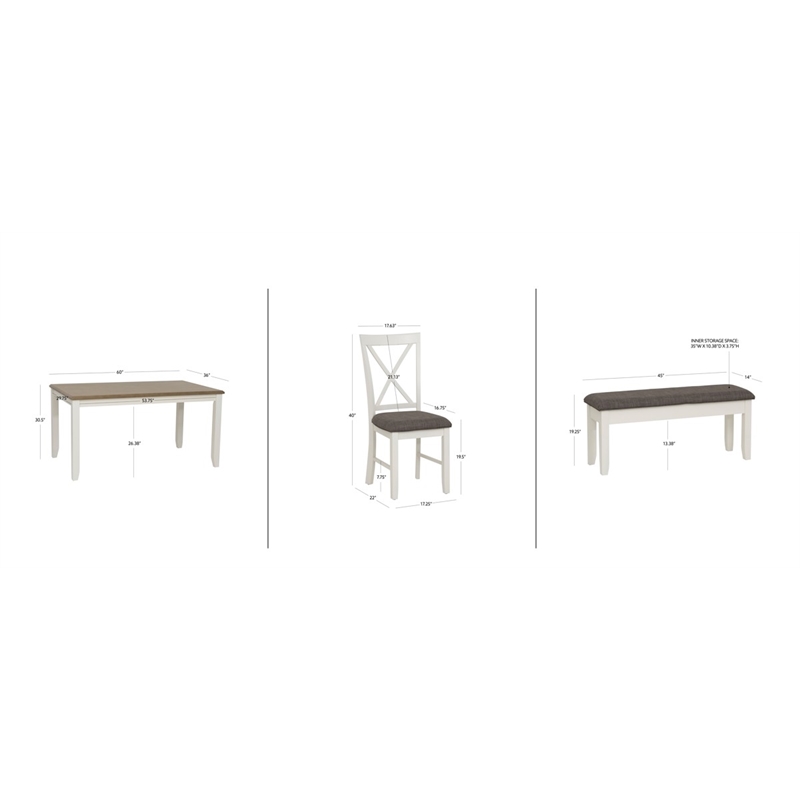 Linon Jane 2 Tone Six Piece Dining Set in Rustic Taupe and Vanilla White Wood